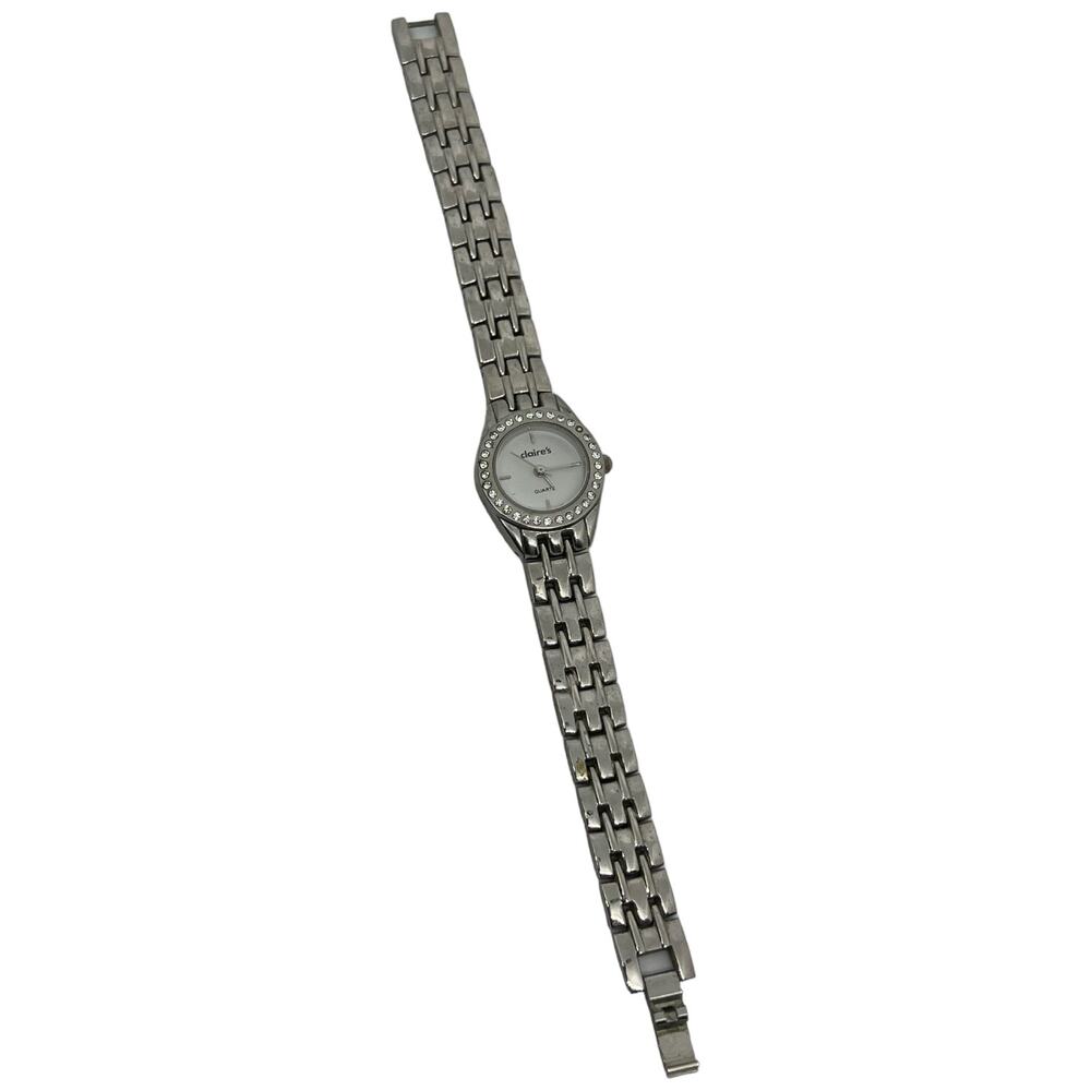 Claire's Crystal Bezel Silver Link Watch Small Face Rhinestone Ladies Quartz